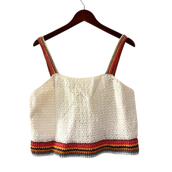 NWT Marine Layer Caro Cropper Crochet Tank Ivory Stripe Rainbow size XL - Picture 1 of 8